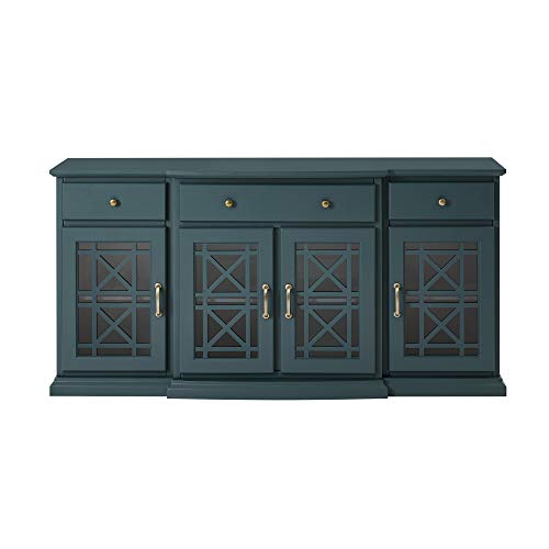 Modern Wood Glass Door Buffet Sideboard Living Room Entryway Serving Storage Cabinet Doors Dining Room Console, 60 Inch, Dark Teal