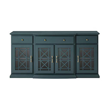 Modern Wood Glass Door Buffet Sideboard Living Room Entryway Serving Storage Cabinet Doors Dining Room Console, 60 Inch, Dark Teal