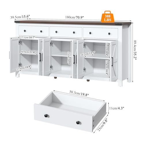 71" Large Sideboard Buffet Cabinet with Storage, view 3
