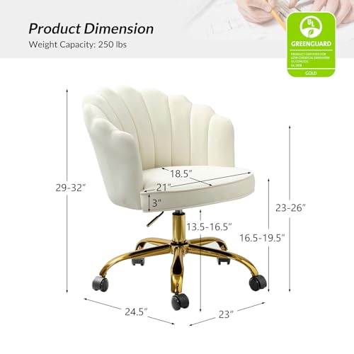 Velvet Home Office Desk Chair with Gold Base, Ivory