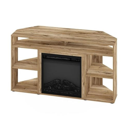 Corner TV Stand with Electric Fireplace, Fits TVs up to 55 in, Flagstaff Oak Finish, CARB Grade Composite Wood, 4 Compartments, Modern Living Room Entertainment Center