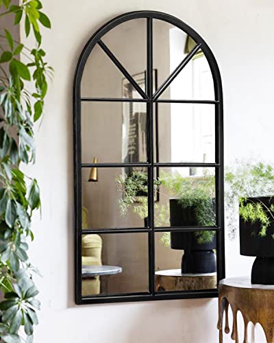 24"x42" Arched Wall Mirror, Arched Window Pane Decor Mirror, Black | Iron Frame, HD Shatter-Proof Glass, Farmhouse Style,Wall Mounted, Suitable for Bedroom, Living Room, Entryway, Cloakroom