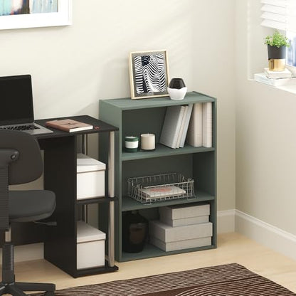 PASIR Book Shelf, 3-Tier Bookshelf, Storage Shelves Bookcase, 9.7 x 23.7 x 31.5, for Living Room, Bedroom, Home Office, Sage Green