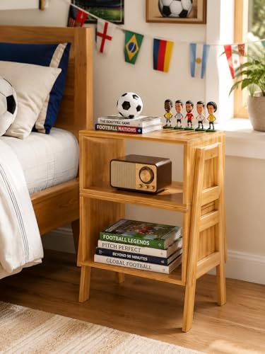Nightstands Set of 2, Bamboo Stackable Bedside Table, Night Stands with Storage Shelf, Small Bed Side Tables, 2-Tier End Table for Bedroom, Dorm and Small Space Storage (Natural)