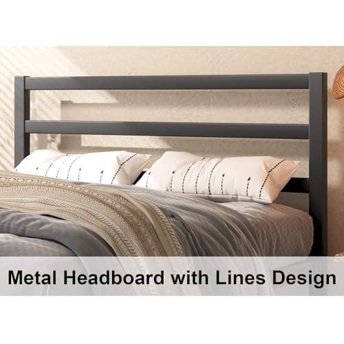 Full Metal Platform Bed Frame with Headboard, Stable & Noiseless, Black, view 5