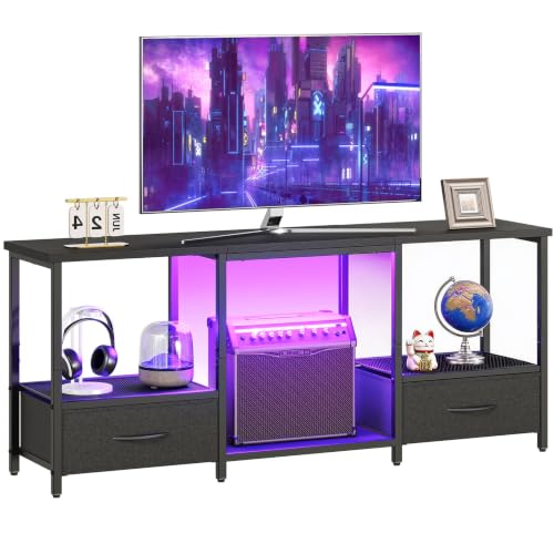 LED TV Stand with Storage, LED Entertainment Center with Open Shelves and Drawer, view 2