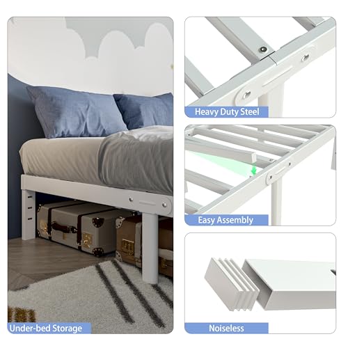 White Bed Frame Queen Size 12 Inch, Queen Bed with Metal Gaskets, view 7