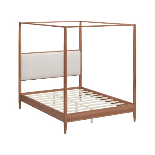 RuiSiSi Queen Size Canopy Bed Frame with Boucle Headboard, view 6