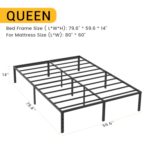 Queen Metal Bed Frame with Storage and Support Legs, view 3