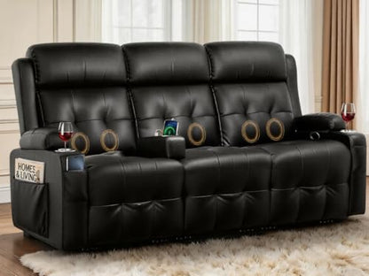 Recliner Sofa, Massage Reclining 3 Seater Sofa Sets Heavy Weight Capacity, RV Loveseat Couch Clearance with Storage, Cup Holders, Wall Hugger Recliners for Living Room & RV Campers