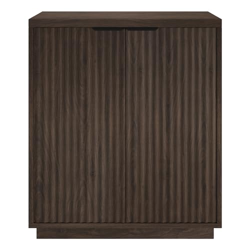 28" Fluted Wooden Accent Cabinet, Ribbed Modern Sideboard Buffet Cabinet with 2 Doors and an Adjustable Shelf for Living Room, Dining Room, Bedroom or Entryway, Rich Brown