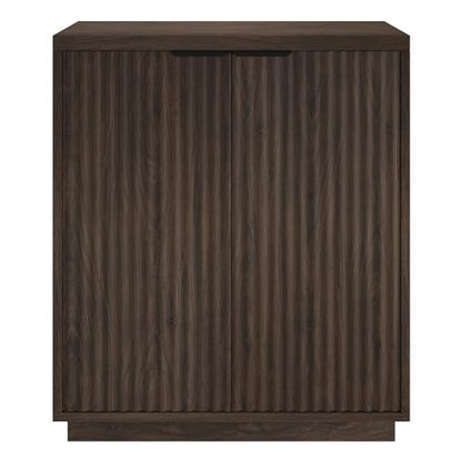 28" Fluted Wooden Accent Cabinet, Ribbed Modern Sideboard Buffet Cabinet with 2 Doors and an Adjustable Shelf for Living Room, Dining Room, Bedroom or Entryway, Rich Brown