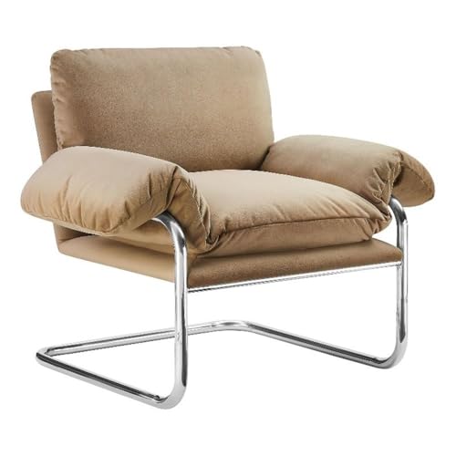 Ansel Performance Velvet Accent Chair in Taupe - Stain-Resistant Velvet Lounge Chair for Living Room, Bedroom - Corner Reading Chair with Arms and Removable Cushions