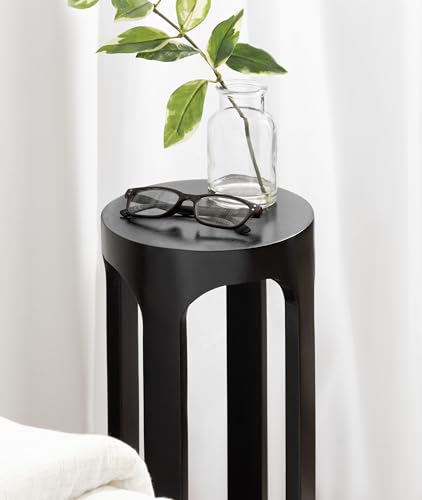 Dahl Modern Wooden Round Drink Table; 8 x 23; Black; Transitional Circle Wood Accent Pedestal Table for Living Room Plant Stand or Small Bedroom Nightstand