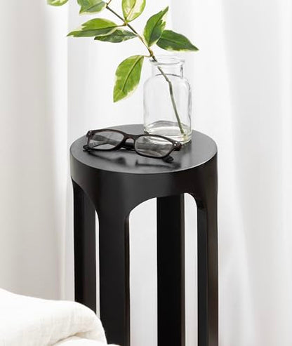 Dahl Modern Wooden Round Drink Table; 8 x 23; Black; Transitional Circle Wood Accent Pedestal Table for Living Room Plant Stand or Small Bedroom Nightstand