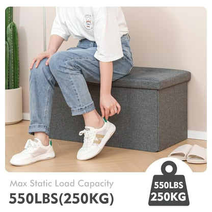 Storage Ottoman with Flipping Lids, Ottoman Bench Footrest Seat, Linen 30"x15"x15" (Grey)
