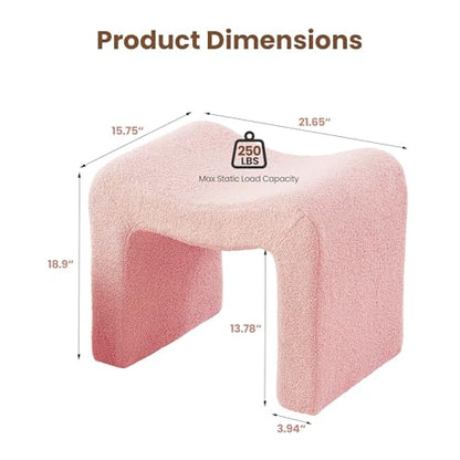 Vanity Stool Foot Rest Small Footstool Ottoman Chair Seating Backless Modern Teddy Velvet Ottoman for Makeup Room Living Room Bedroom Entryway,(Single 1) Pink