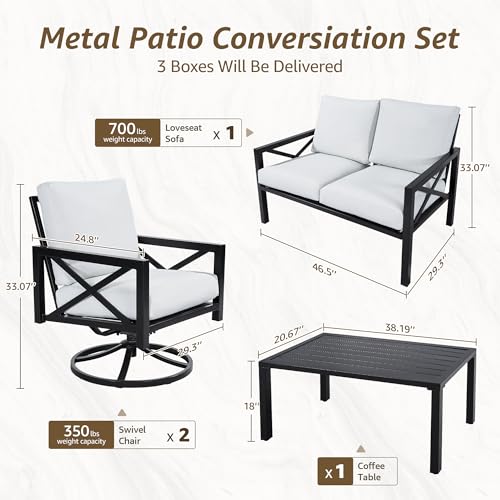4 Pieces Patio Furniture Sets, Modern Metal Outdoor Conversation Sets with High Back Rocking Swivel Chairs,38’’ Metal Table, 5.5" Thick Cushions