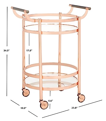 Safavieh Home Collection Sienna Rose Gold/Black Nickel Trim Handle/Tempered Glass 2-Tier Round Bar Cart