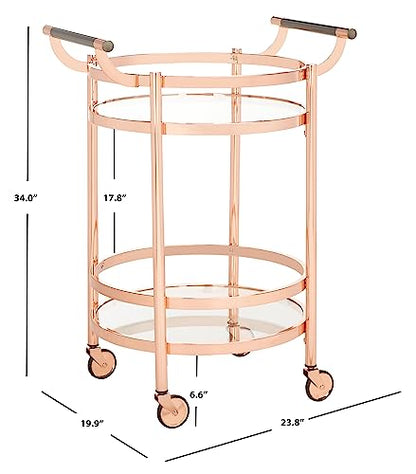 Safavieh Home Collection Sienna Rose Gold/Black Nickel Trim Handle/Tempered Glass 2-Tier Round Bar Cart
