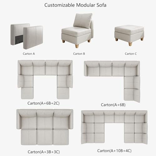 Faux Leather Modualr Sectional Couch,Faux Leather Sectional Sofa with Storage Modular Couch，Whitesand
