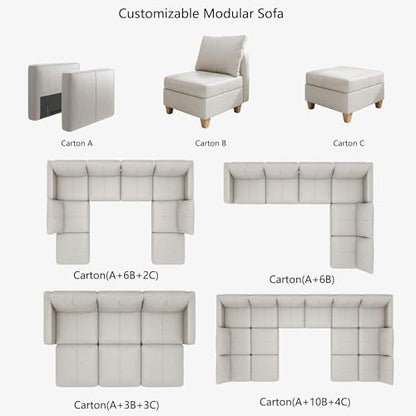 Faux Leather Modualr Sectional Couch,Faux Leather Sectional Sofa with Storage Modular Couch，Whitesand