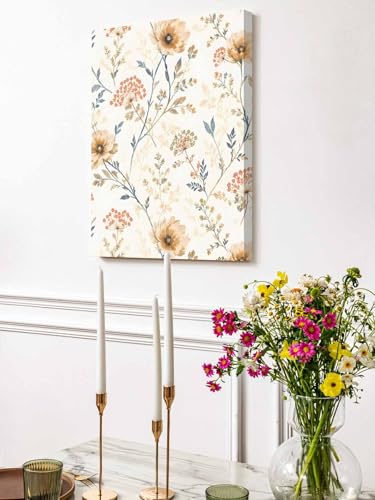 NuYeBiofx Country Floral Ombre Herb Canvas Wall Art Prints,48"x32" Framed Picture Artwork Retro Blossom Flower Printed Canvas Oil Painting for Living Room Bedroom Office,Ready to Hang
