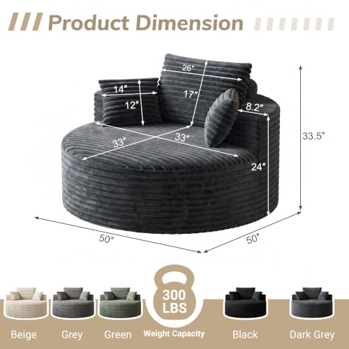 Oversized Round Chaise Lounge, 50" Boneless Chair, Dark Grey, view 3