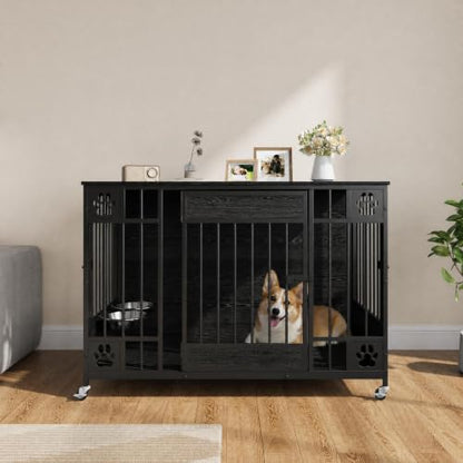 Dog Crate Furniture, 41" Large Dog Kennel with Triple Doors, Black, view 8