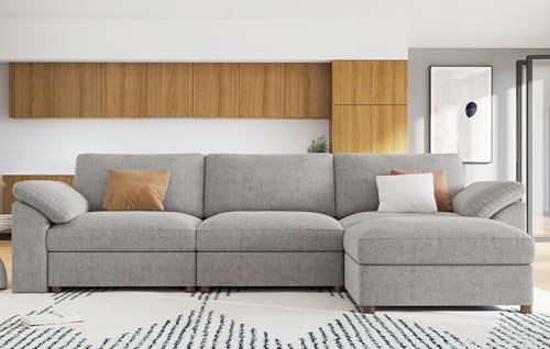 Oversized L Shape Sectional Modular Sofa,Wide Deep seat Sectional Sofa,Comfortable Grey Cloud Modular Sofa