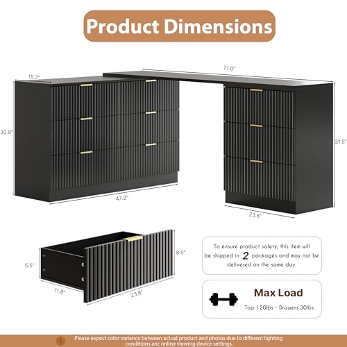 L-Shaped Rotatable 9 Drawer Dresser for Bedroom, view 3