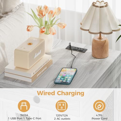 Wooden Dog Crate End Table with USB Charging Station, Gray, view 4