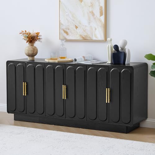 63" Modern Buffet Cabinet with Storage, Large Arched Credenza with 6 Doors, view 2