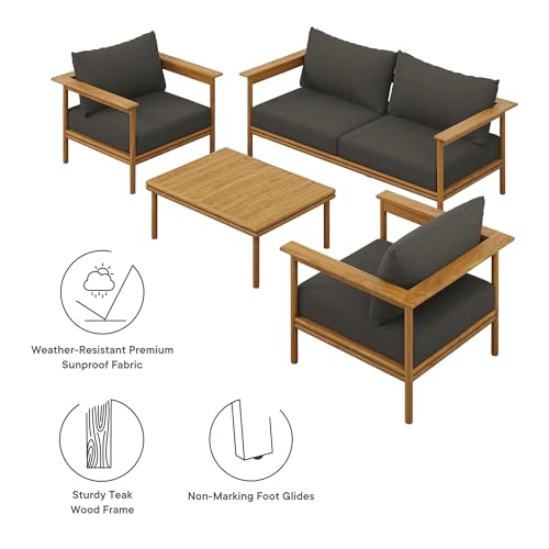 Wren Teak Wood Outdoor Patio 4 Piece Furniture Set in Natural Flint Gray