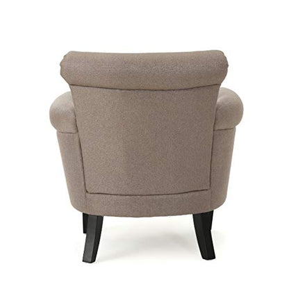 Brice Vintage Scroll Arm Studded Fabric Club Chair, Light Coffee / Dark Brown, 31D x 29.5W x 31.5H in