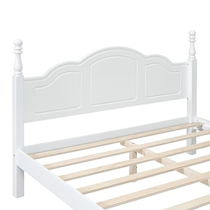 3 Pieces Bedroom Sets Queen Size Platform Bed with Headboard and Two Nightstand, Solid Wood Bedroom Furniture Sets for Boys Girls Kids Teens Adults - White