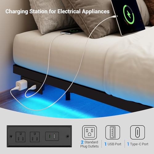 Queen Metal Bed Frame with Smart Lights and Charging Station, view 6