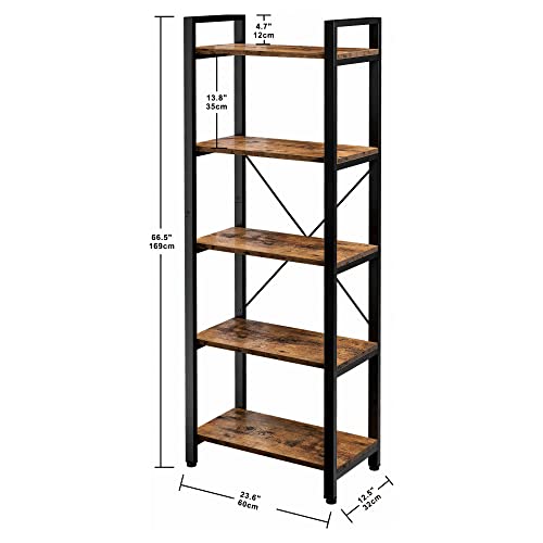 Bookshelf, 5-Tier Book Shelf, 110 lbs/Shelf Vintage Industrial Style Bookshelves for Living Room and Home Office, Vintage Brown