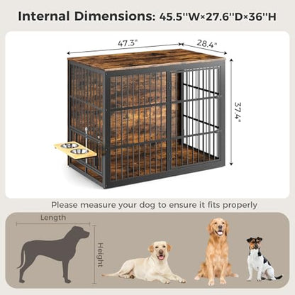 48'' XXL Dog Crate Furniture with Rotating Feeder, Rustic Brown, view 8