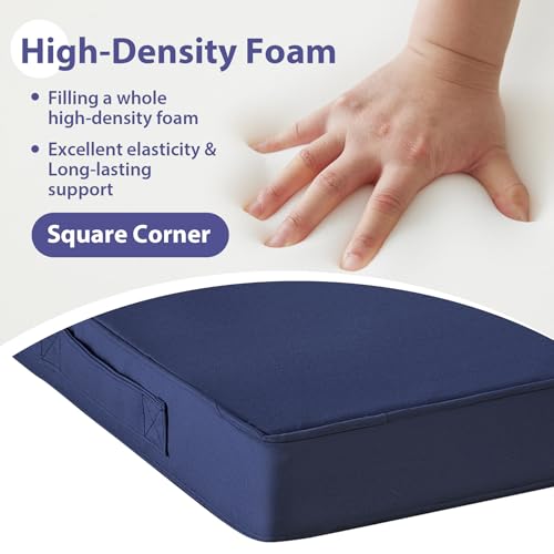 Outdoor Chair Cushions Set of 4 -Waterproof Outdoor Seat Cushions for Patio Furniture, Patio Chair Cushion with Handle and Ties, Square Out Door Chair Pads,19" x 19" x 3", Navy Blue