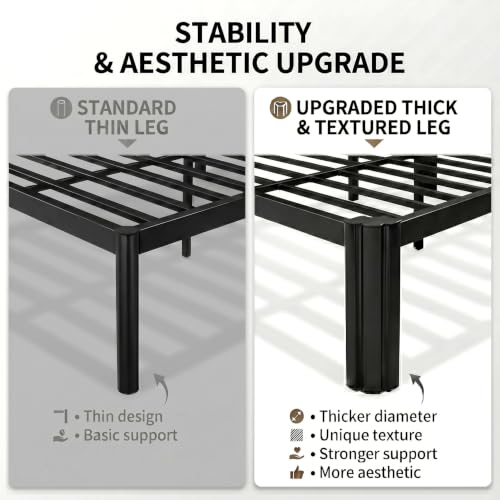 Metal Full Bed Frame, 14 Inch Tall with Rounded Corner, Black, view 5