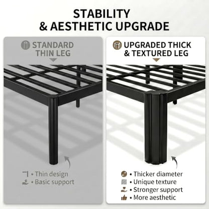 Metal Full Bed Frame, 14 Inch Tall with Rounded Corner, Black, view 5