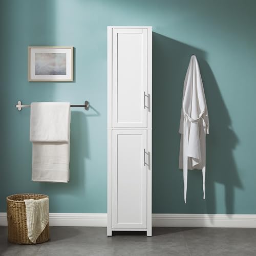 Savannah Linen Storage Cabinet, Laundry Room, Bathroom Organizer with Shelves, White