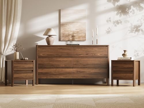 Walnut 3-Piece Bedroom Set, 6-Drawer Dresser & 2-Drawer Nightstands, view 2