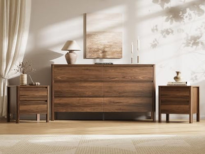 Walnut 3-Piece Bedroom Set, 6-Drawer Dresser & 2-Drawer Nightstands, view 2