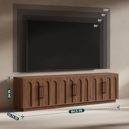 94.5" Extra Long Arched TV Stand for TVs Up to 100 Inch (Walnut), view 3