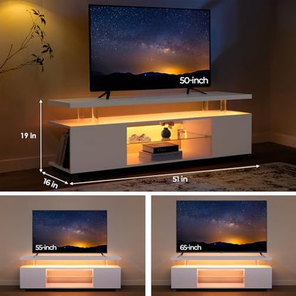 White TV Stands for Living Room LED TV Stand Modern TV Stand with Storage for 50/55/60 inche TVs Entertainment Center for Living Room