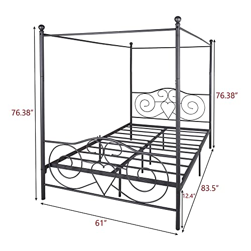 Queen Canopy Bed Frame, Metal Canopy Platform Bed, No Box Spring Needed, view 3