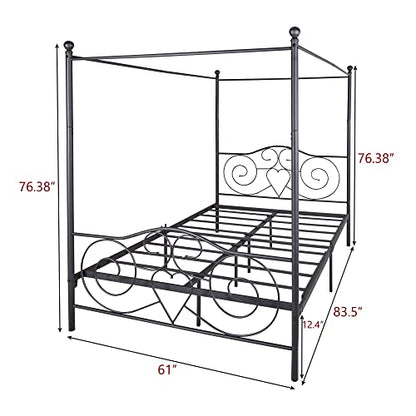 Queen Canopy Bed Frame, Metal Canopy Platform Bed, No Box Spring Needed, view 3