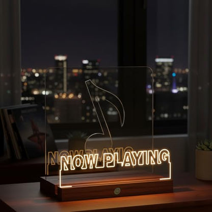 Now Playing Vinyl Record Stand, Wooden LED Vinyl Album Display Storage, Light Up Acrylic Music Collection Holder